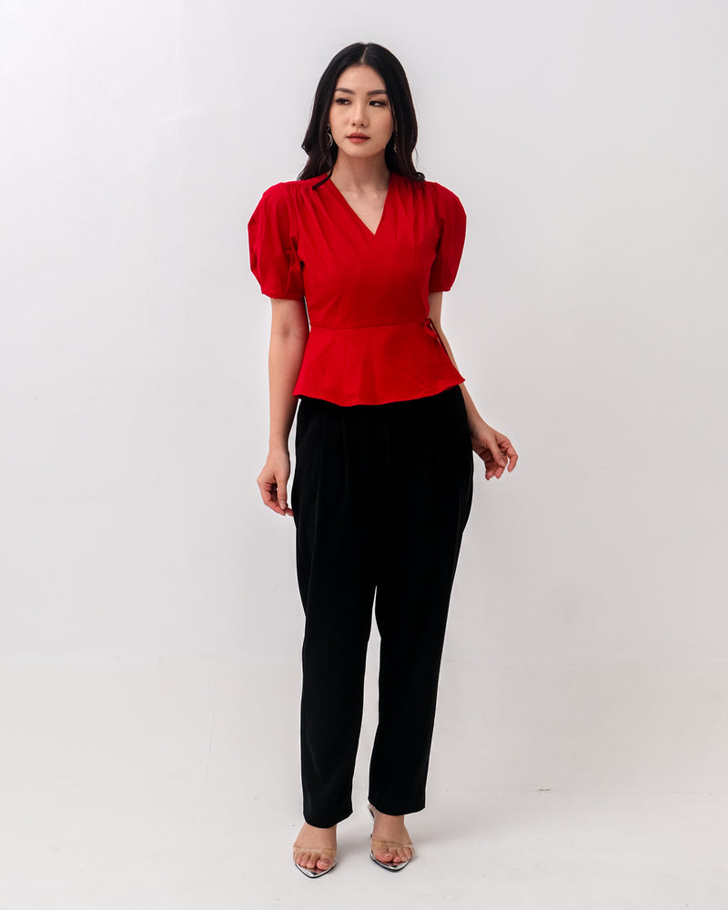 Elaina Wrap Front Puff Sleeve Top