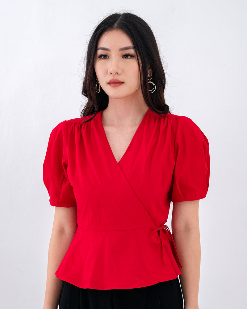 Elaina Wrap Front Puff Sleeve Top