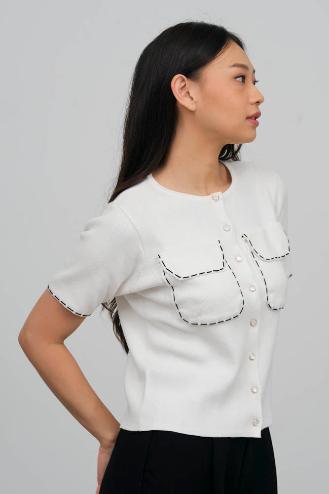Mary Contrast Stitching Knit Top